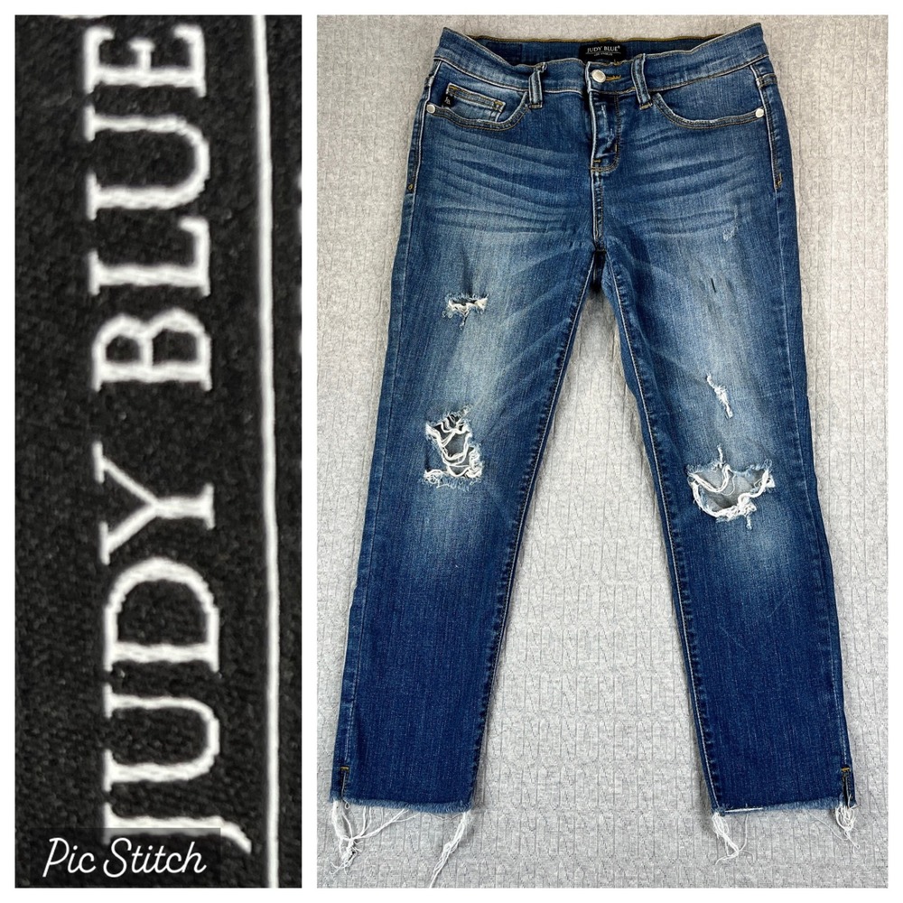 Judy Blue Distressed Cropped Dress Jeans Women 7/28X23 1/2 whiskered Blue